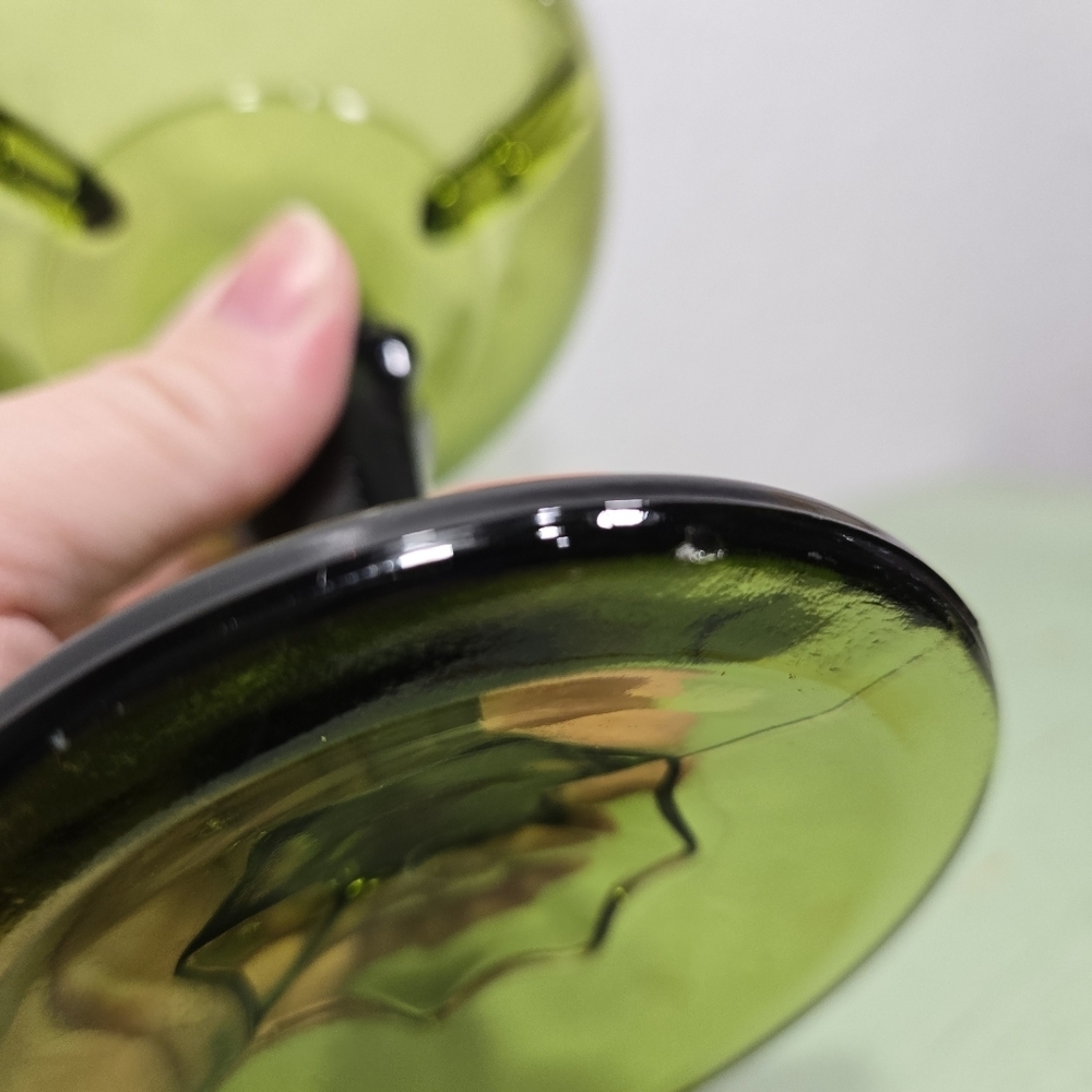 Indiana Glass Olive Green Teardrop Pedestal Compote Fruit Bowl Goblet Vintage - Picture 5 of 6